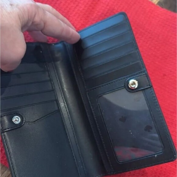 Kate Spade New York Large Folding Leather Wallet Black/Ivory Inside TAG 16 Slots - Picture 3 of 7